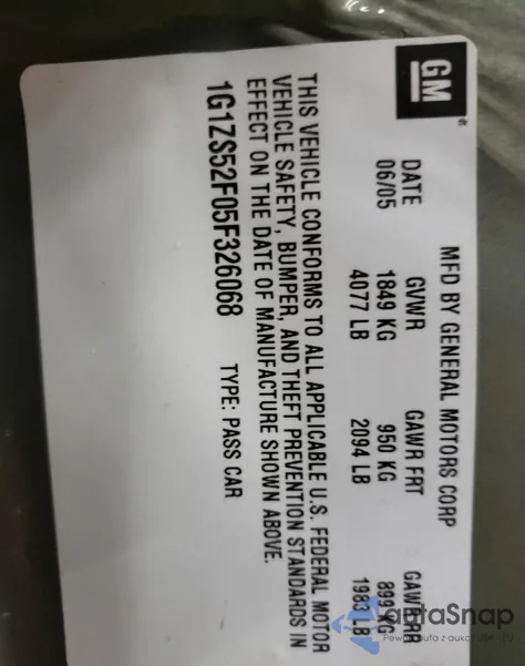 2005 Chevrolet Malibu z USA, uszkodzony, nr VIN 1G1ZS52F05F326068